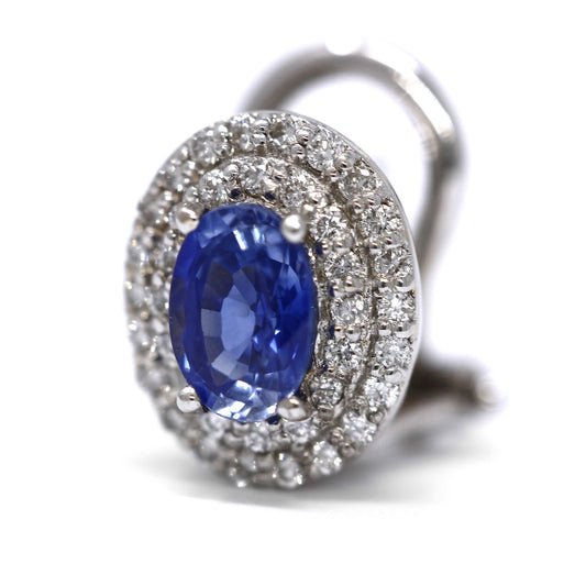 Orecchini con Zaffiri Ovali CT 1.33 e Doppia Giro di diamanti bianchi CT 0.40