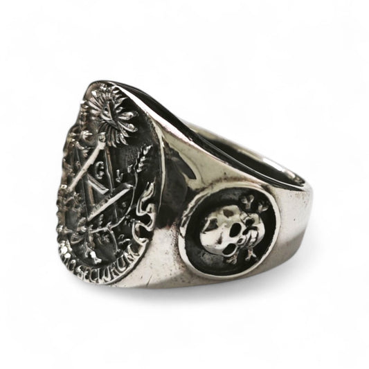 Anello Uomo Massonico in Argento 925 con Teschio e Croce Templare