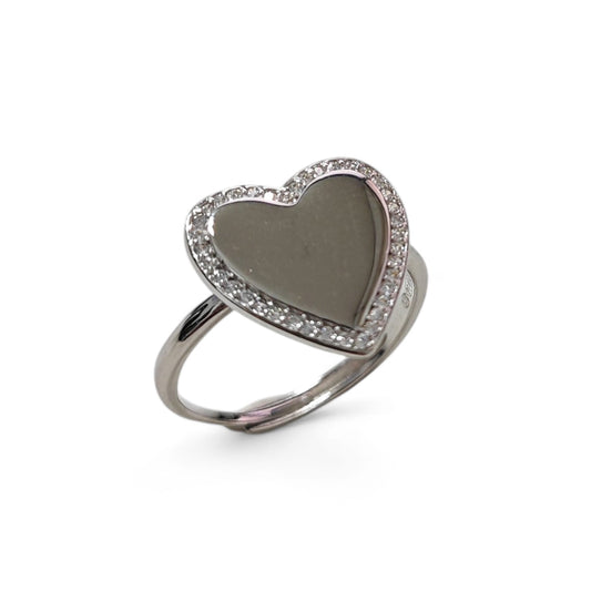 Anello Cuore Regolabile con Zirconi – Disponibile in Argento e Dorato