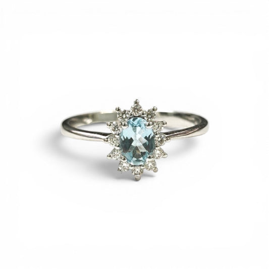Anello con Acquamarina CT 0.45 e Diamanti CT 0.18