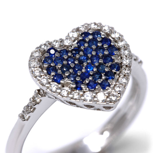 Anello Cuore con Zaffiri CT 0.37 e Diamanti Bianchi CT 0.27