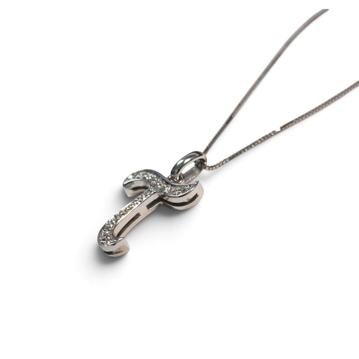 Pendente Lettera T in Oro Bianco 18kt con Diamanti CT 0.10