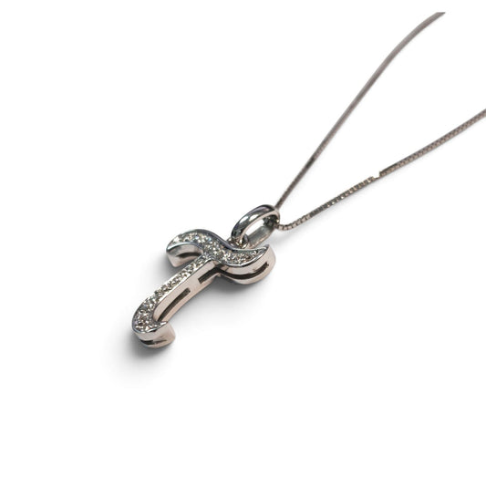 Pendente Lettera T in Oro Bianco 18kt con Diamanti CT 0.10