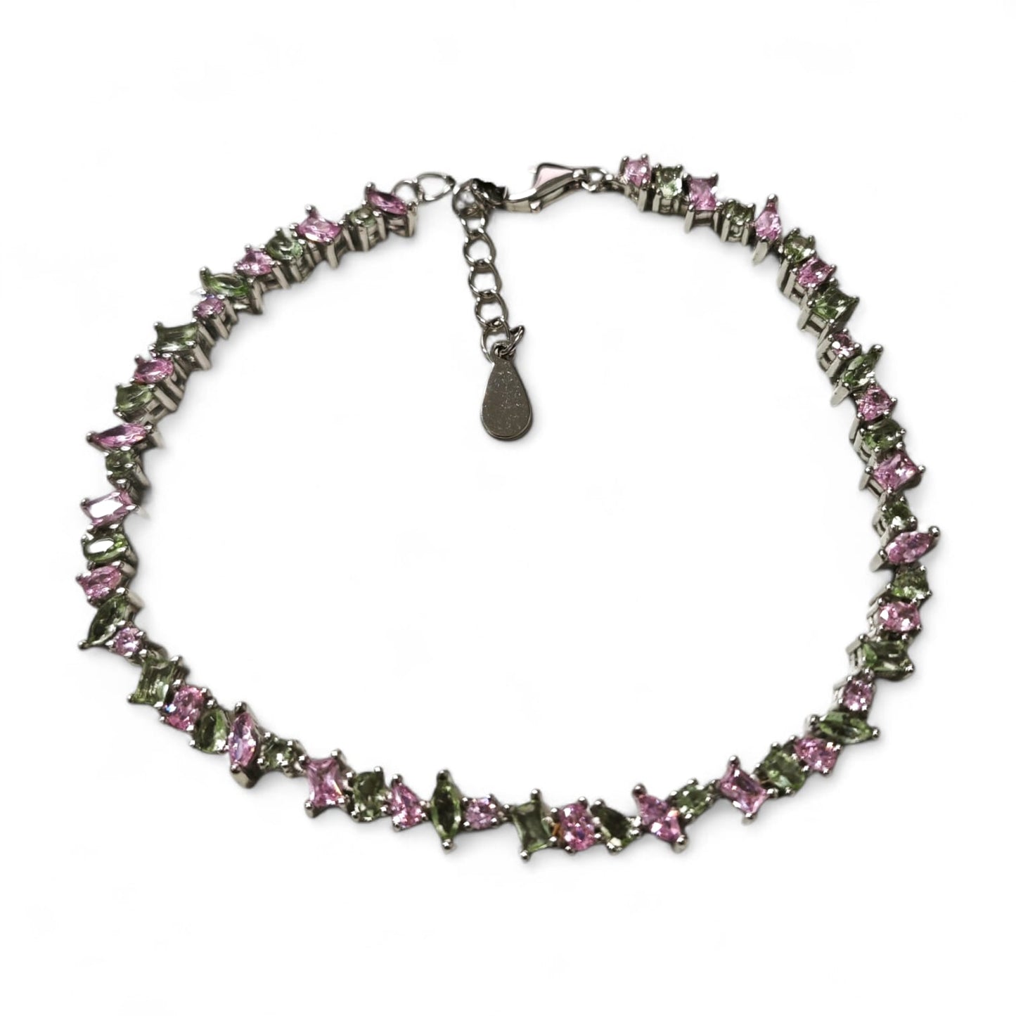 Bracciale Tennis in Argento con Zirconi Verdi e Rosa cm 16.5+3