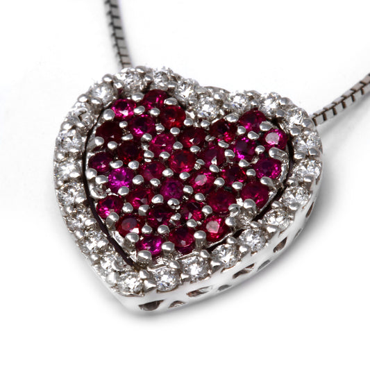 Pendente Cuore con Rubini CT 0.37 e Diamanti Bianchi CT0.26
