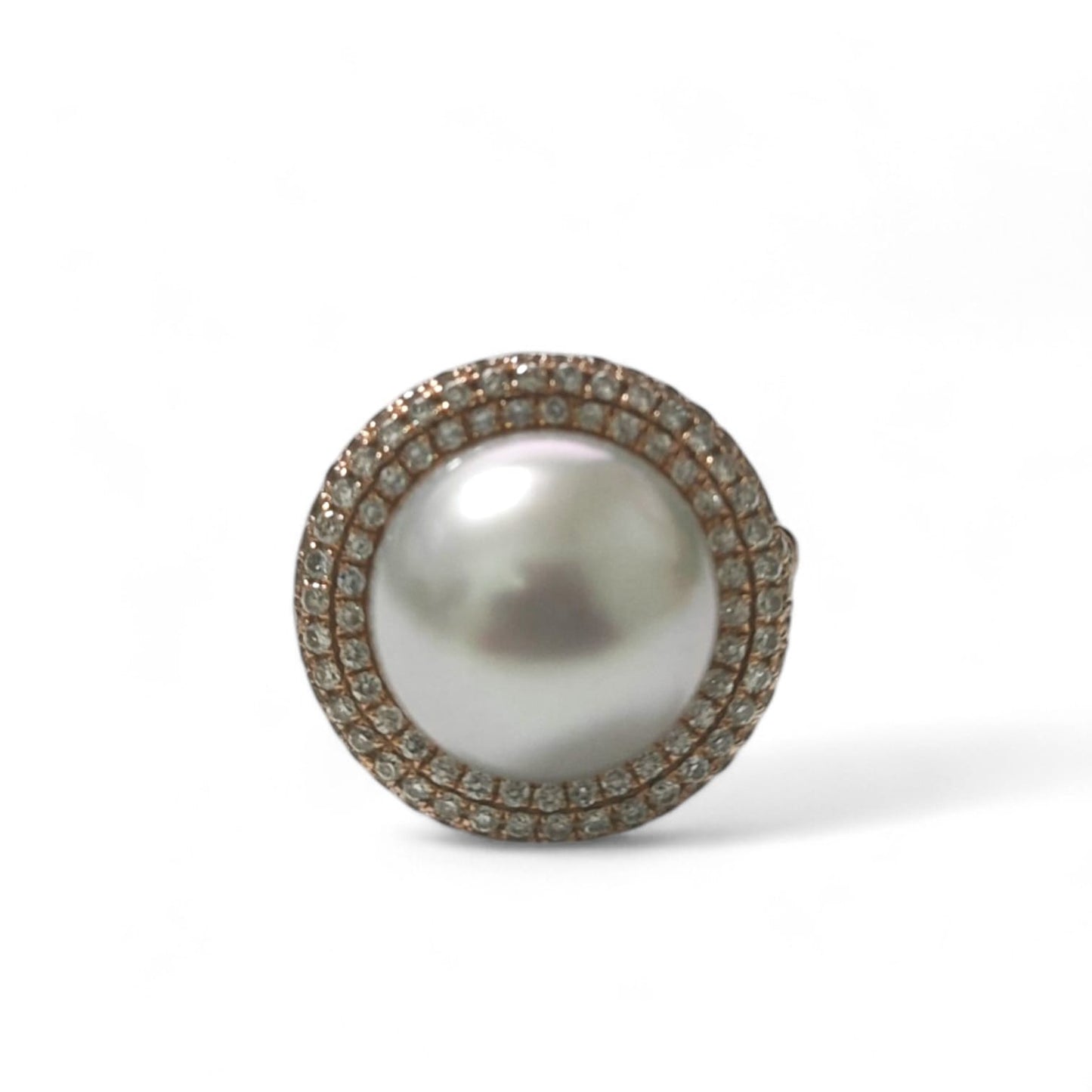 Anello in Oro Rosa con Diamanti CT 1.93 e Perla Australiana 12/12.5 mm