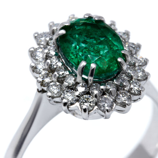 Anello con Smeraldo CT 1.34 e doppio giro di Diamanti CT 0.52