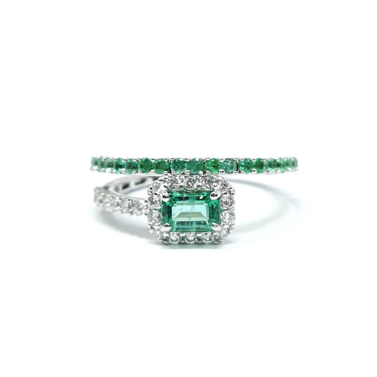 Anello Molla con Smeraldi CT 0.95 e Diamanti CT 0.35