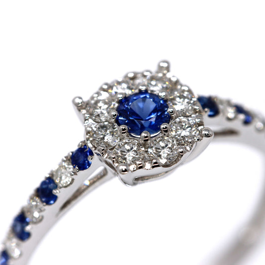 Anello con Zaffiri CT 0.27 e Diamanti Bianchi CT 0.35