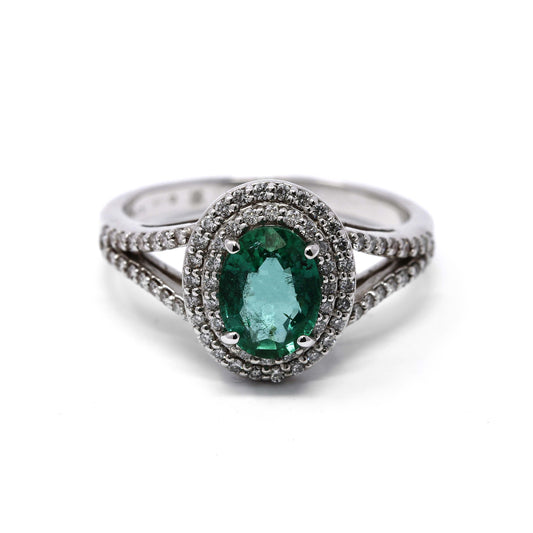 Anello con Smeraldo CT 1.20 e Diamanti Bianchi CT 0.48