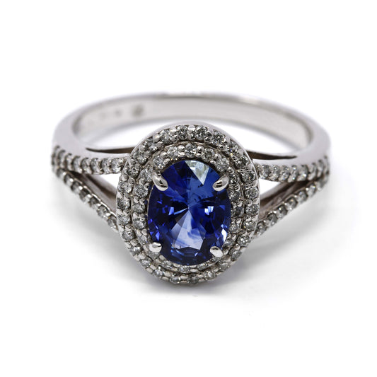 Anello con Zaffiro CT 1.25 e Diamanti Bianchi CT 0.36