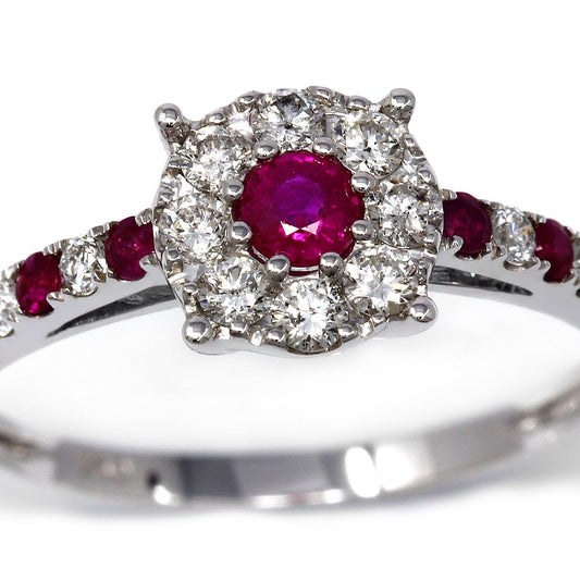 Anello con Rubini CT 0.29 e Diamanti Bianchi alternati CT 0.33