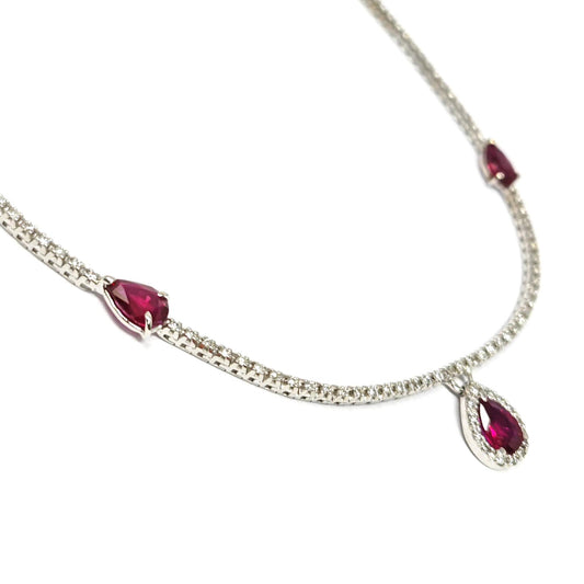 Girocollo Tennis con Diamanti CT 1.64 e Rubini a Goccia CT 3.30