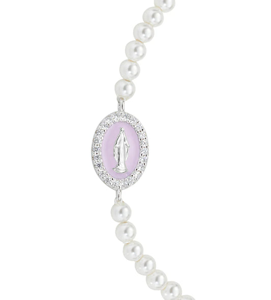 Bracciale di Perle con Medaglia Miracolosa e Smalto Rosa Perla Ref. BRELPE30SWBROZ