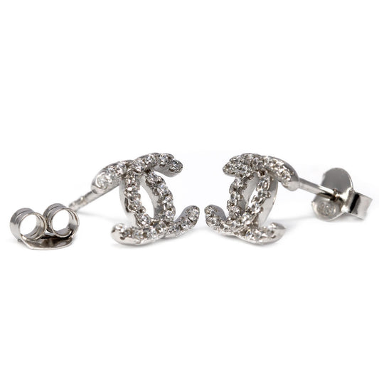 Orecchini forma chanel in Argento 925 Rosa con Zirconi Misura Grande