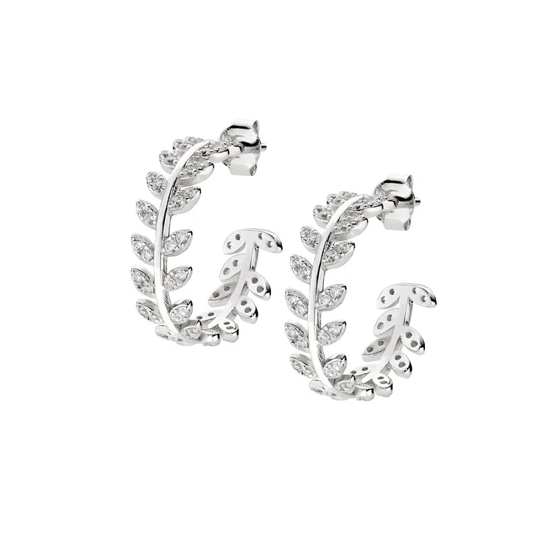 Orecchini a Cerchio Foglie d'Olivo con Zirconi Ref. EOLBBZ