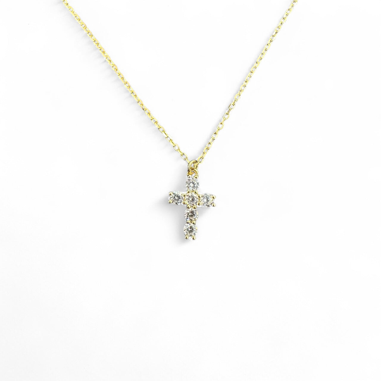 Collier in argento 925 dorato con croce di zirconi bianchi