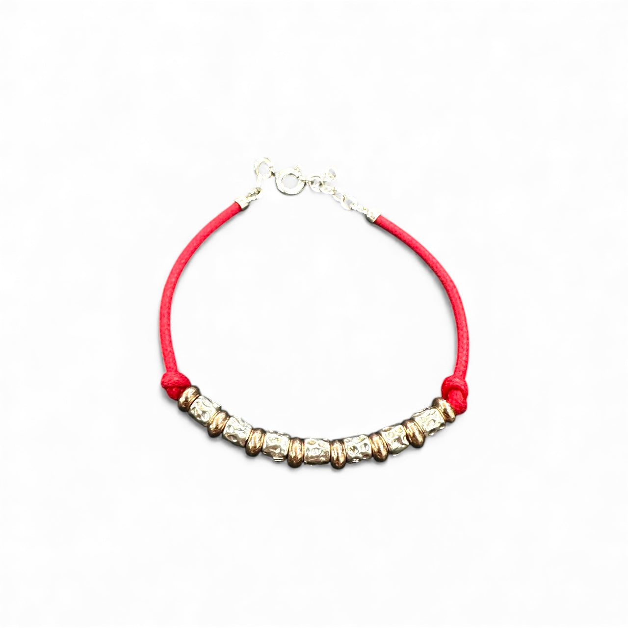 Bracciale con cordino rosso e sfere in argento 925 dorato