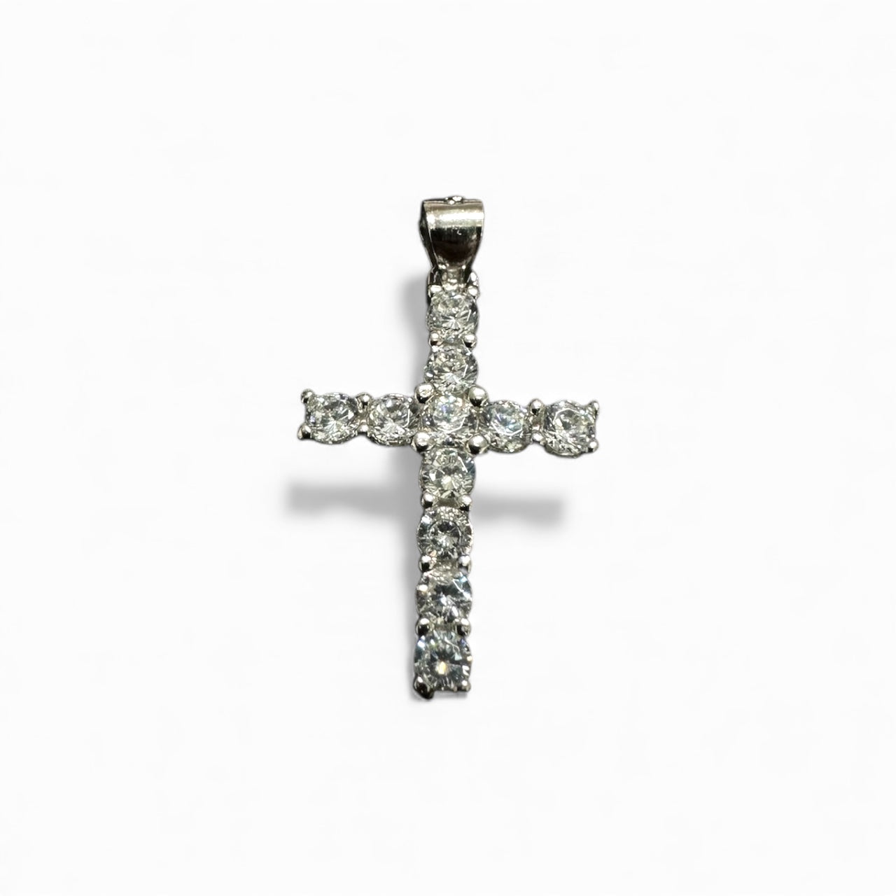 Ciondolo Croce in argento 925 con zirconi bianchi tondi
