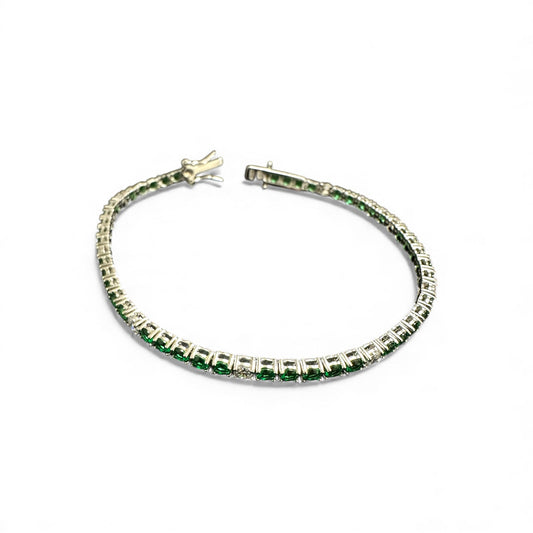 Bracciale Tennis in Argento con Zirconi Verdi e Bianchi – Disponibile in Varie Misure