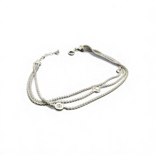 Bracciale a Tre Fili in Argento 925 Rodiato con Zirconi