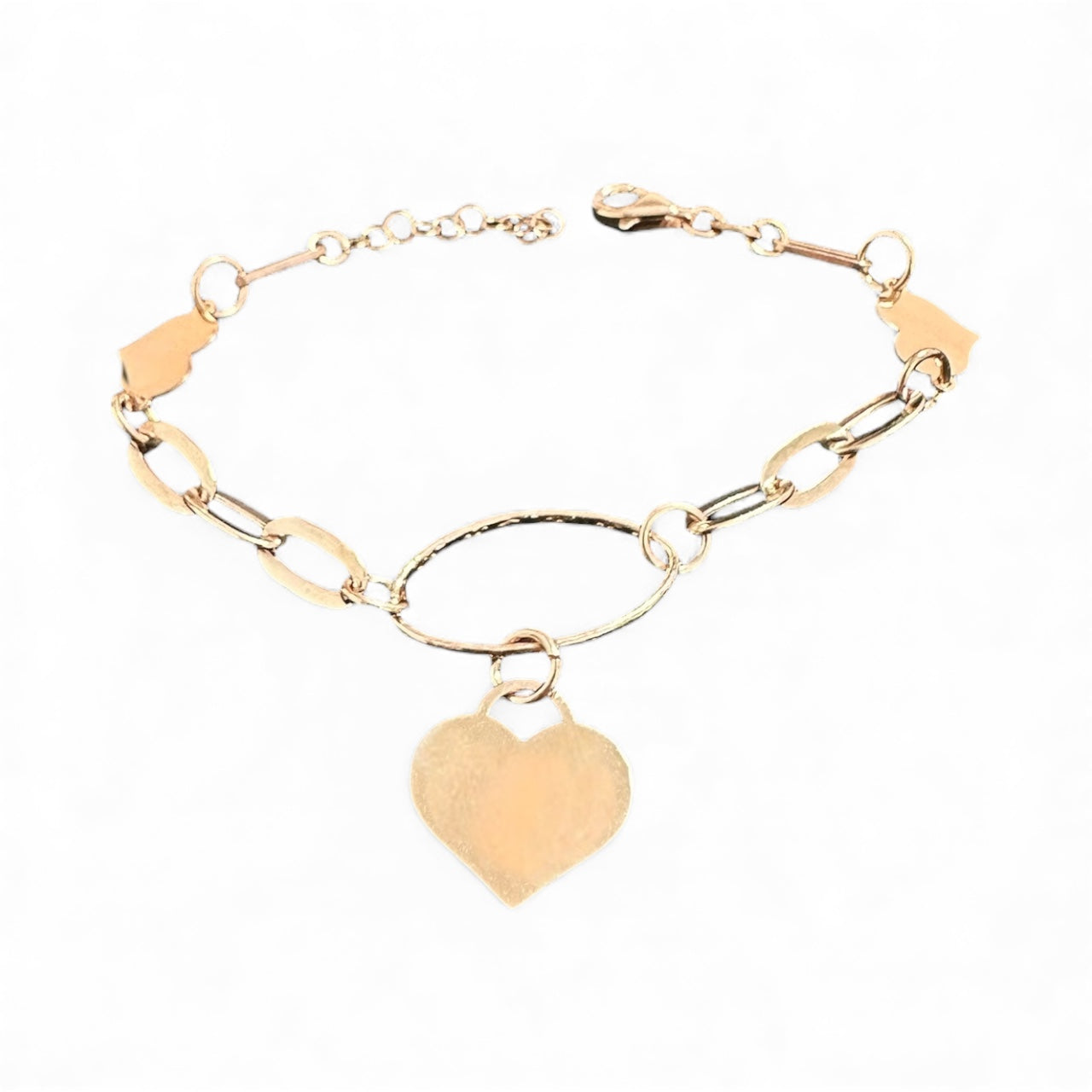 Bracciale in Argento 925 Rosato con Maglie Irregolari e Ciondolo Cuore