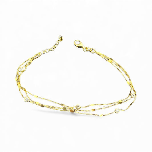 Bracciale a Tre Fili in Argento 925 Dorato con Zirconi