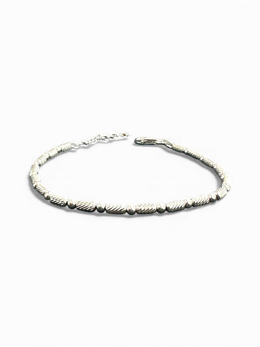 Bracciale in Argento 925 con Cilindretti Rigati e Sferette