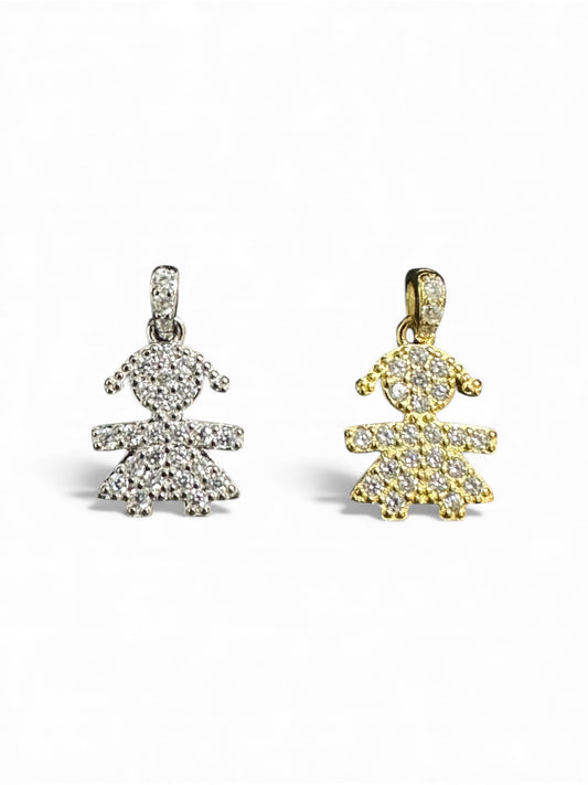 Ciondolo Bimbo e Bimba Pavé in Argento 925 – Finitura Argento o Oro