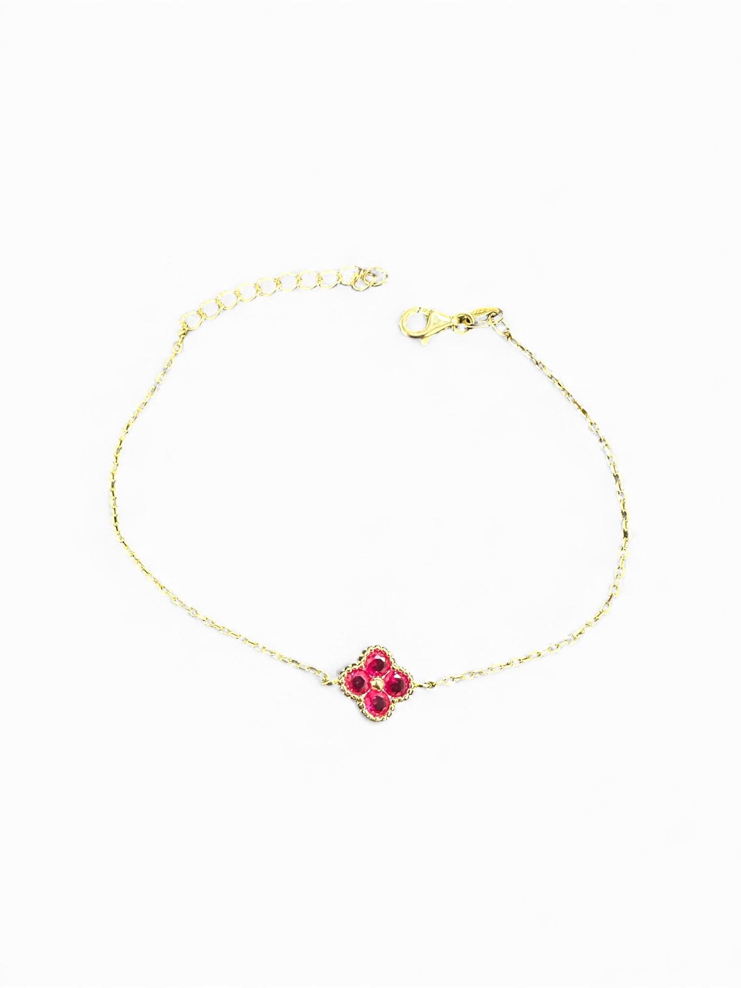 Bracciale con Fiore in Zirconi Rossi in Argento 925 – Regolabile Dorato