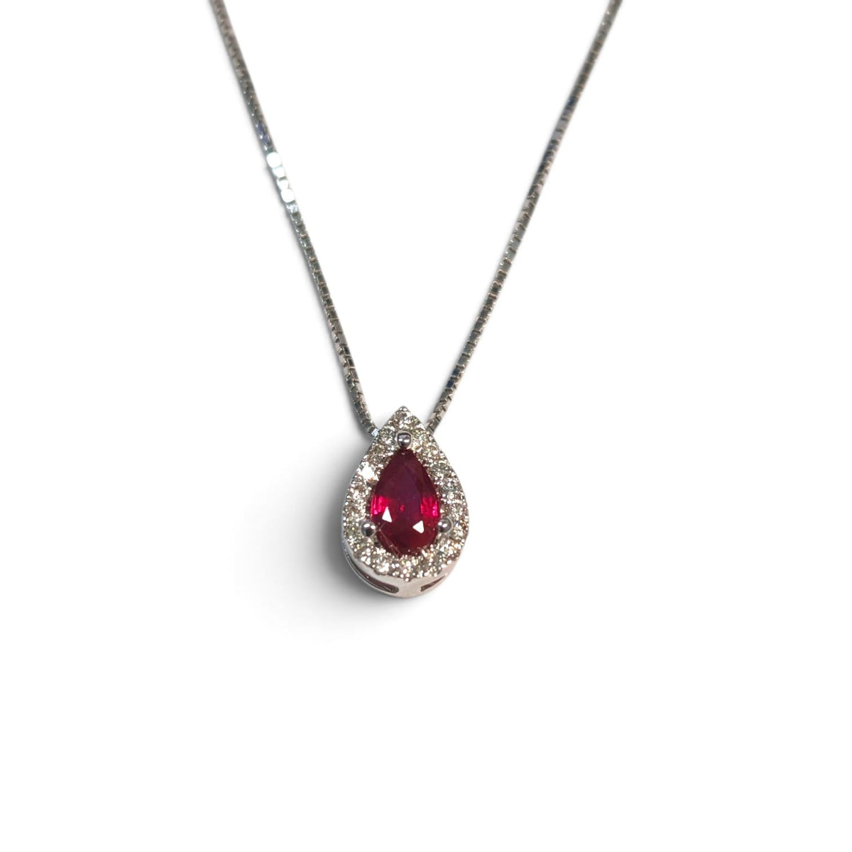 Pendente in Oro 18kt con Rubino a Goccia CT 0.25 e Diamanti CT 0.10