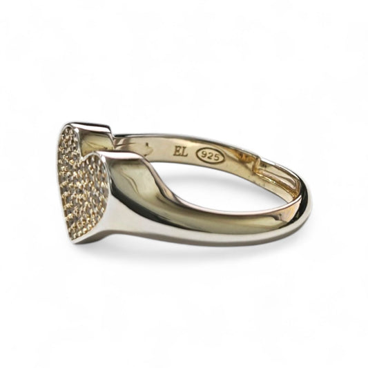 Anello in Argento Cuore Dorato con Zirconi