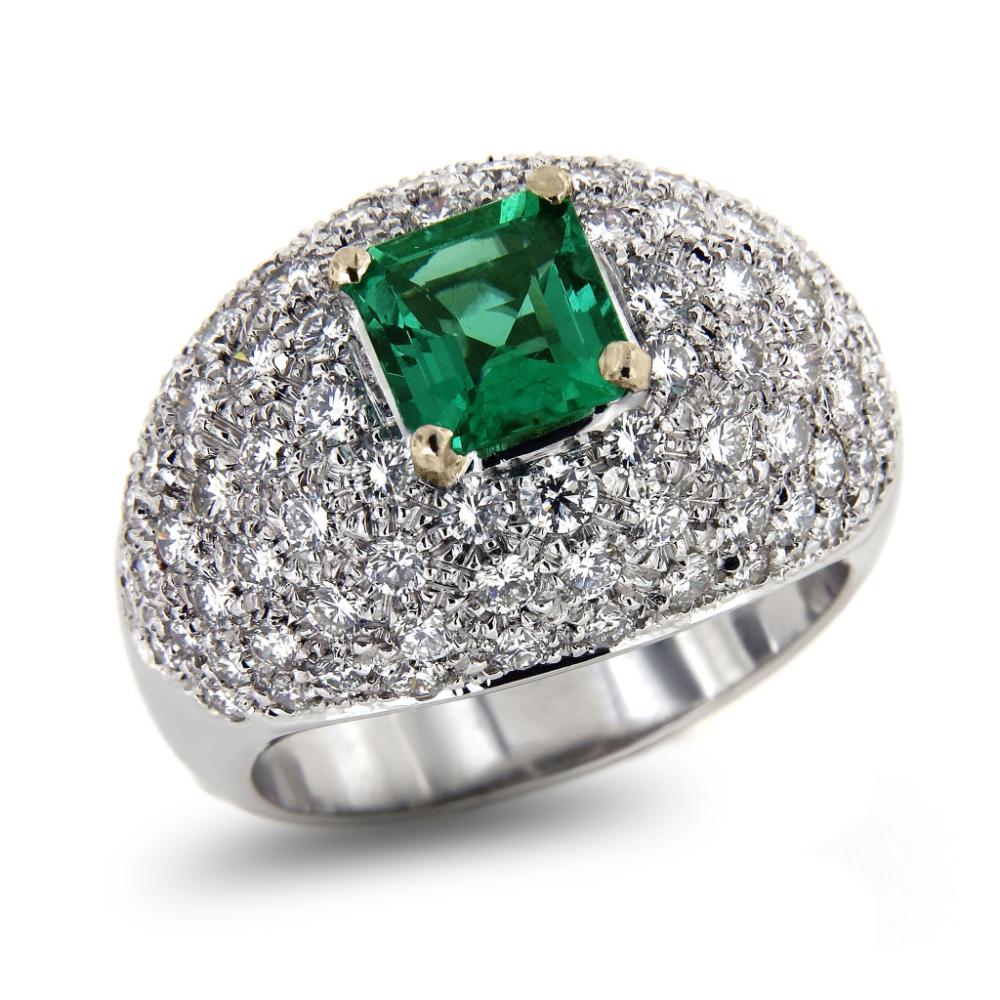 Anello Fascia con Diamanti CT 2.59 VVS IF F e Smeraldo centrale Brasile CT 1.34