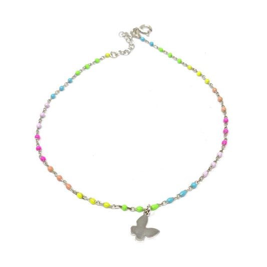 Cavigliera in argento con zirconi colorati e ciondoli vari