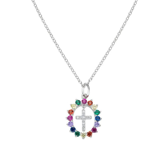 Collana Croce e Zirconi Multicolor Amen Ref. CLGHCRBMZ