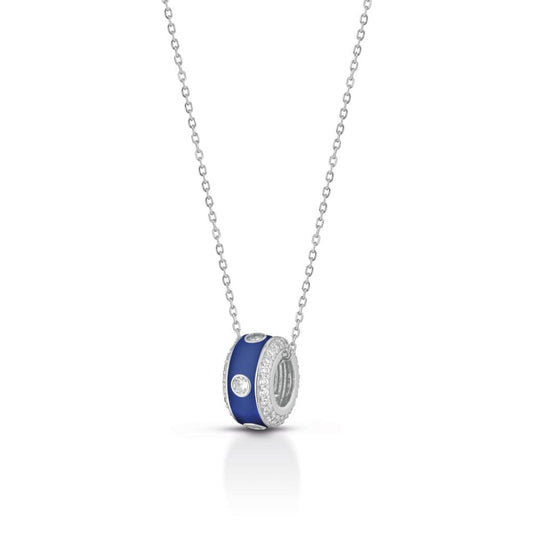 Collana in Argento 925 rodiato con pendente smaltato blu e zirconi bianchi
