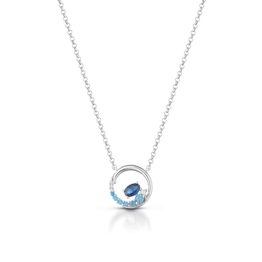 Collana in Argento 925 rodiata, pendente con pietre nelle sfumature di  azzurro e blu.