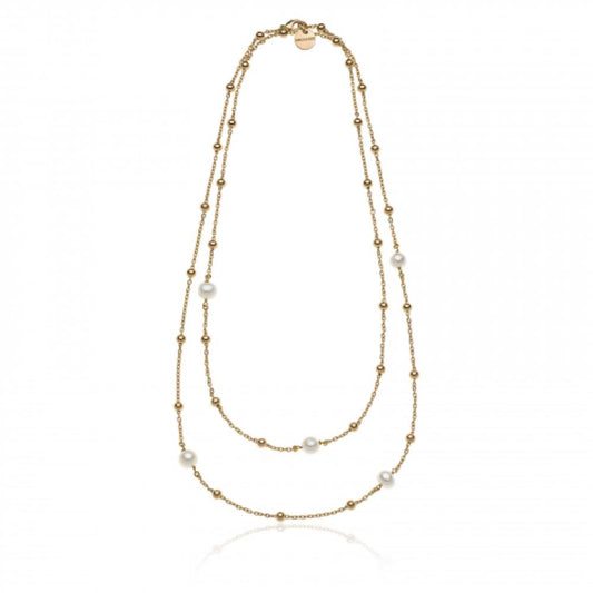 Collana in bronzo dorato e perle naturali