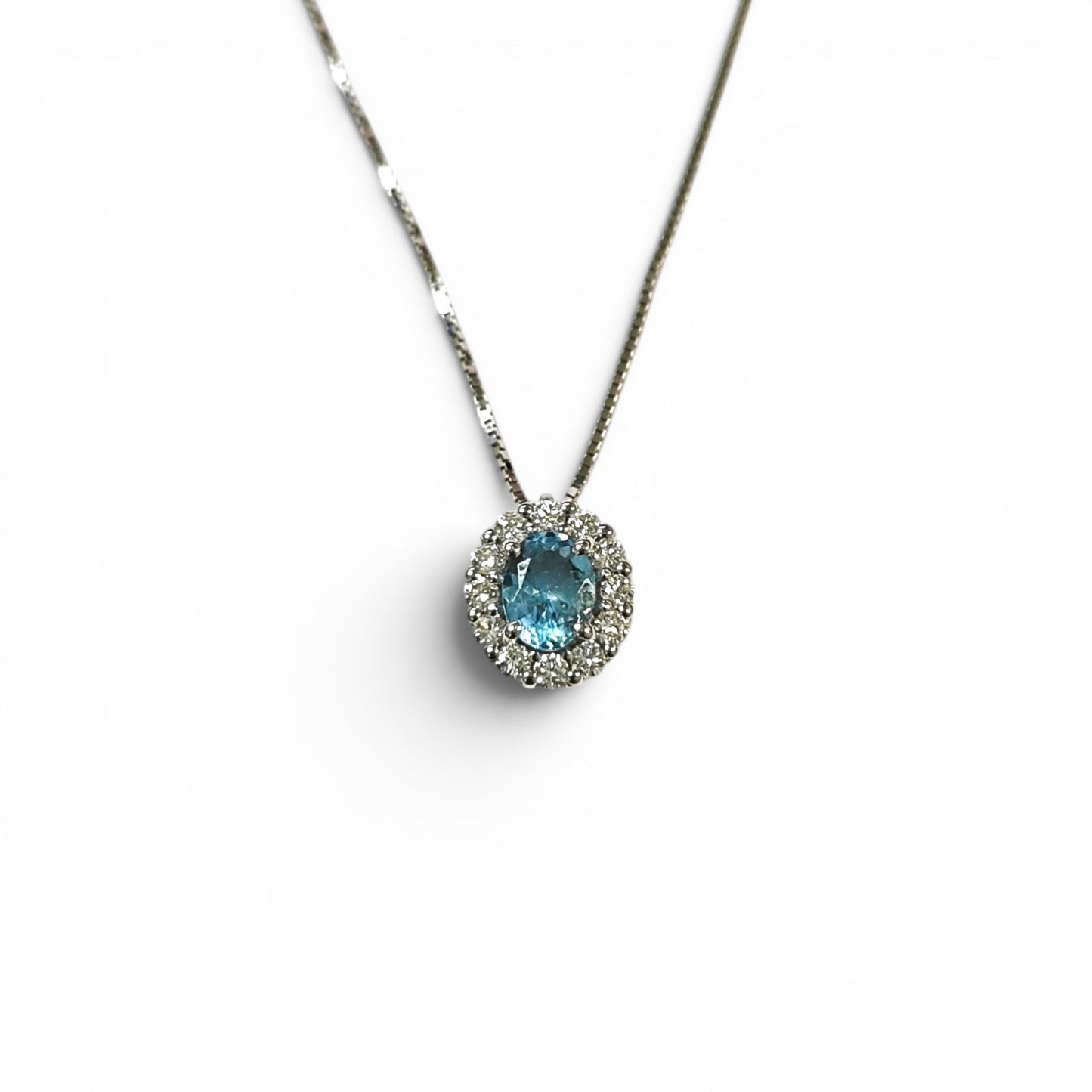 Pendente con Acquamarina CT 0.25 e Diamante CT 0.16