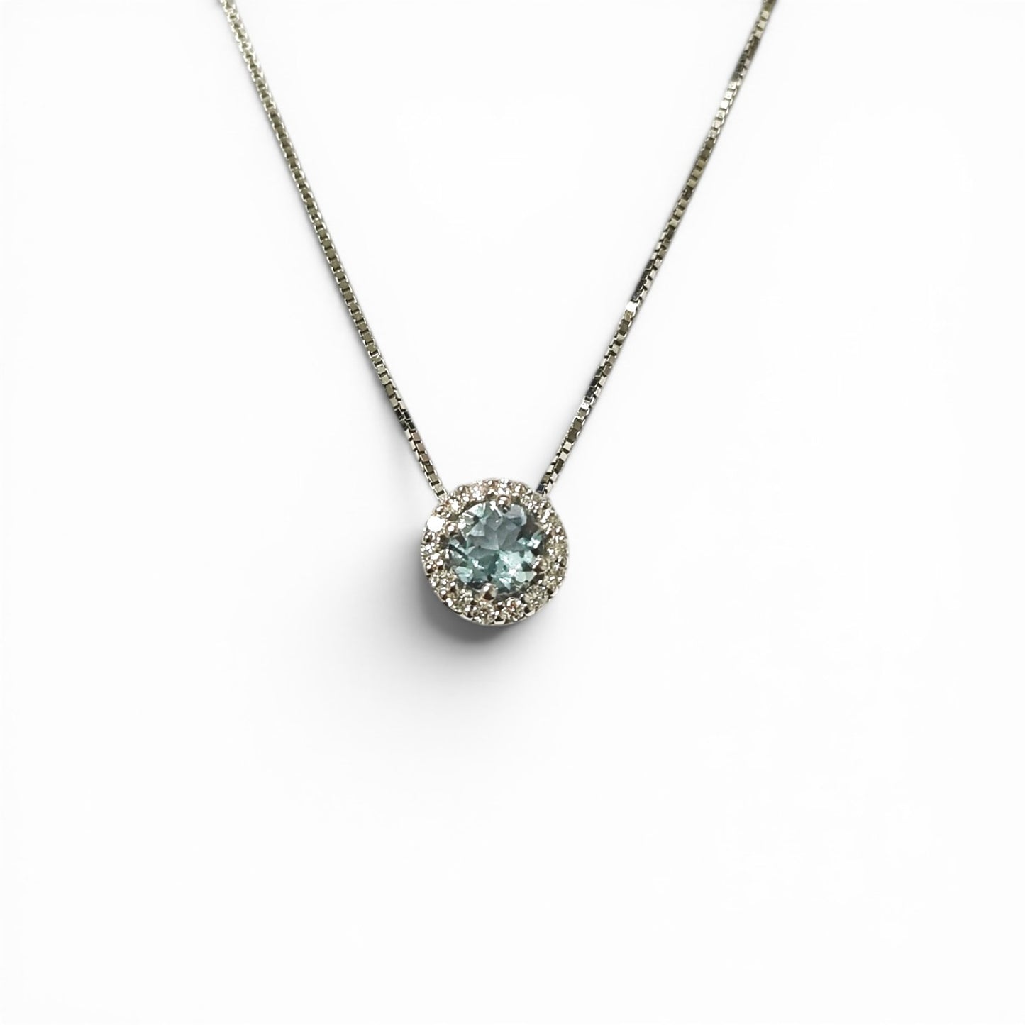 Pendente Acquamarina Rotonda CT 0.23 e Diamanti CT 0.08
