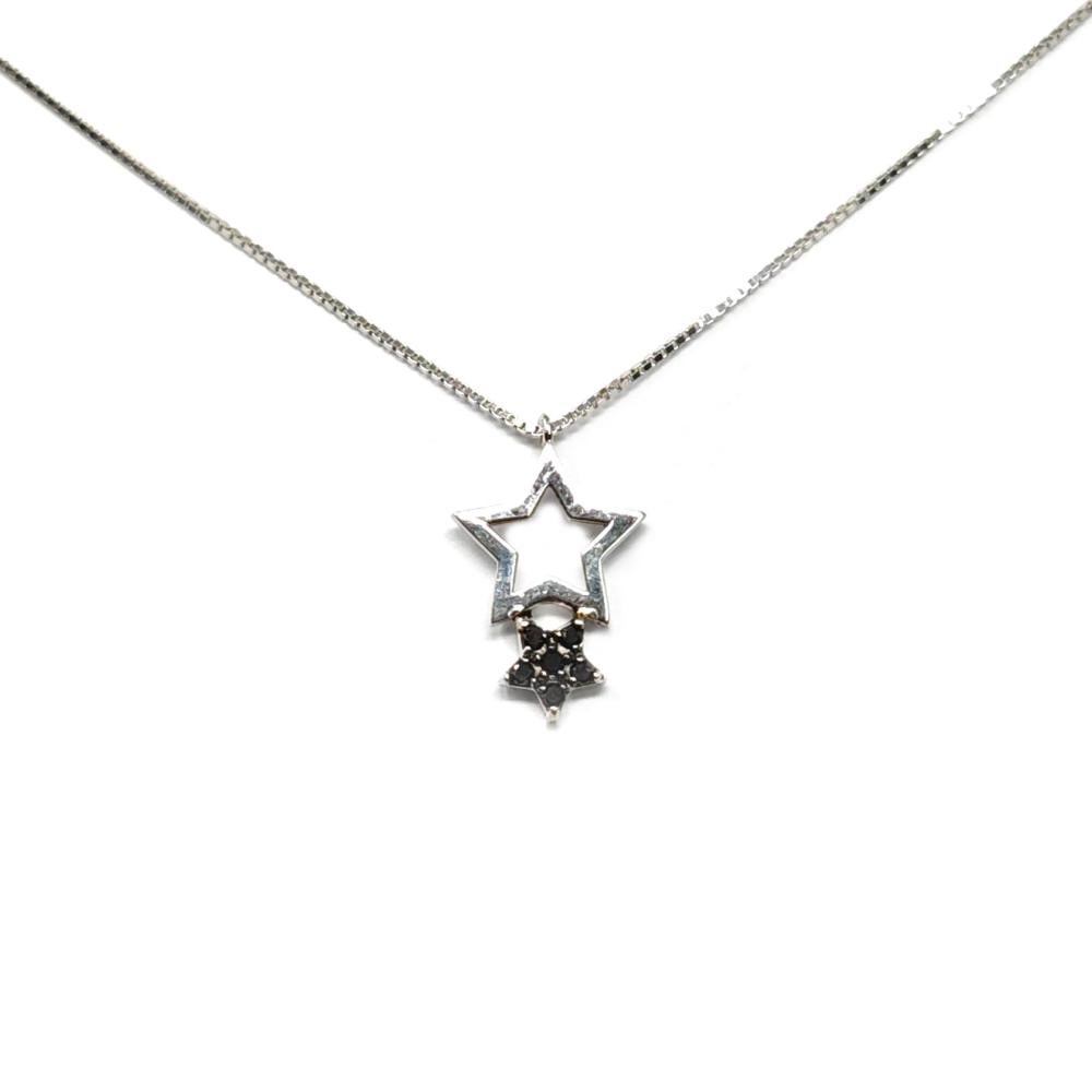 Girocollo con Stella in Oro Bianco e Diamanti Neri CT 0.04
