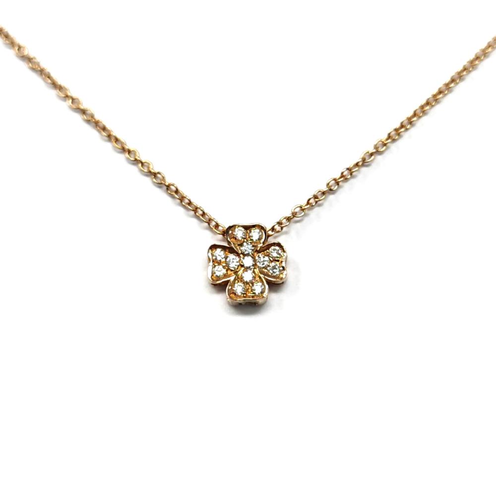 Girocollo Quadrifoglio in Oro Rosa e Diamanti CT 0.08