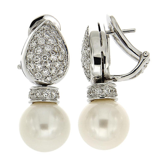Orecchini con Diamanti e Perla Akoya 9.5/10 mm e Diamanti CT 0.90