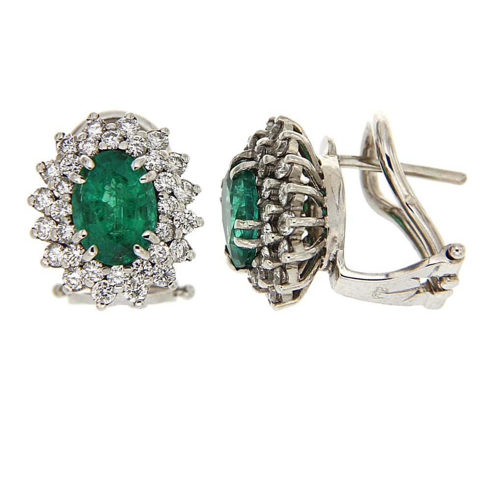 Orecchini con Diamanti CT 0.73 e Smeraldo CT 1.42