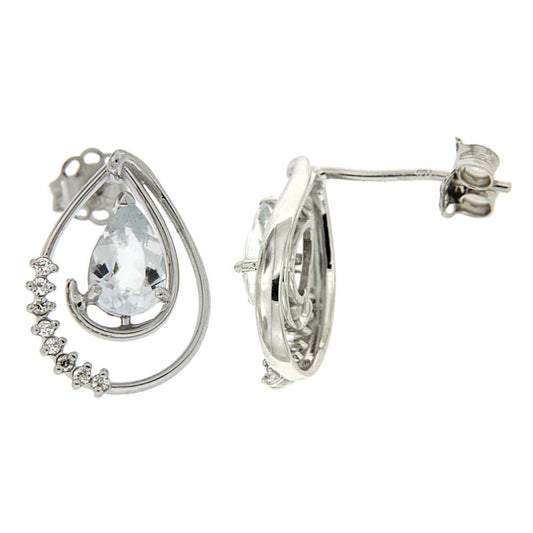 Orecchini con goccia di Acquamarina CT 1.60 e Diamanti CT 0.10