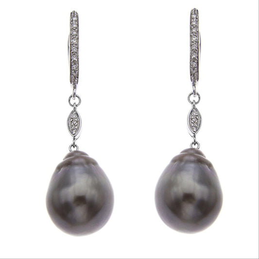 Orecchini con Perla Thaiti Grigia mm 13 con Diamanti  CT 0.18