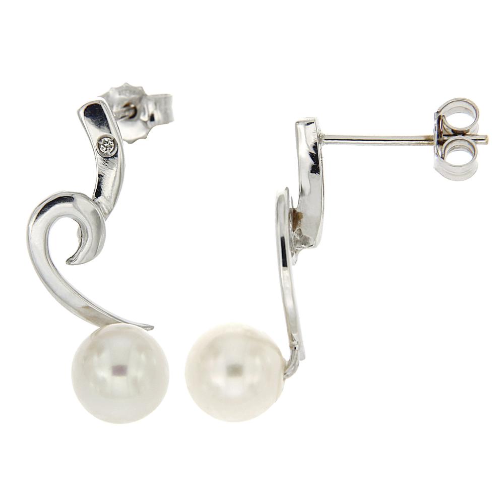 Orecchini con Perla 7/7.5mm e Diamanti CT 0.02