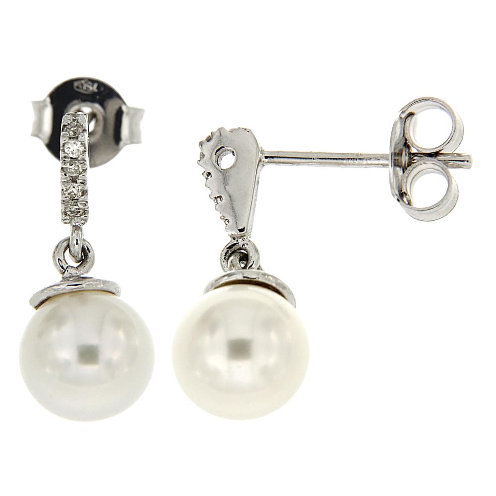 Orecchini con Perla 6.5/7 e Diamanti CT 0.05