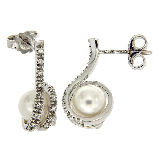 Orecchini con Perla 6.5/7mm e Diamanti CT 0.16