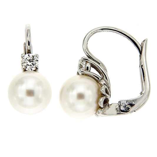 Orecchini con Perle Akoya 7/7,5 mm e 2 Diamanti CT 0.22